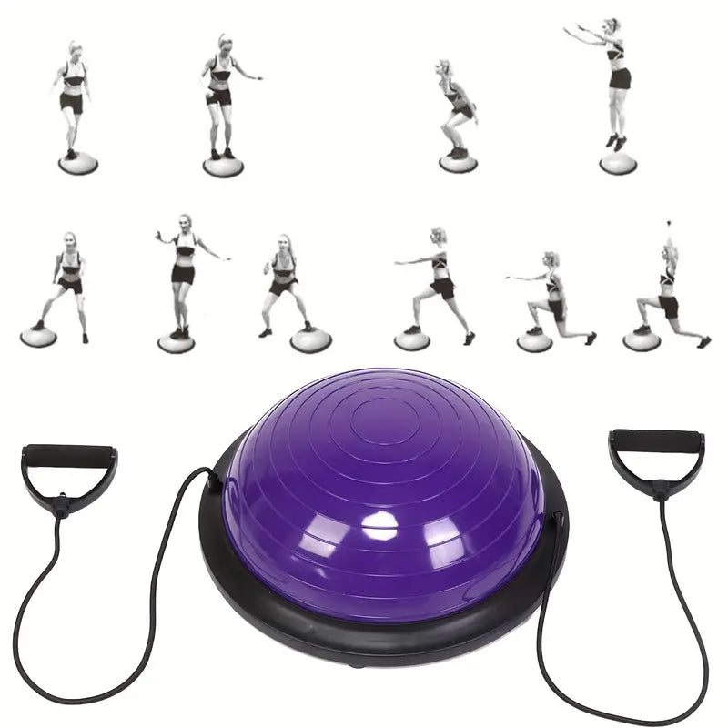 Balance Ball Gym Training Exercise Half Fitness with Pump & Band - Purple