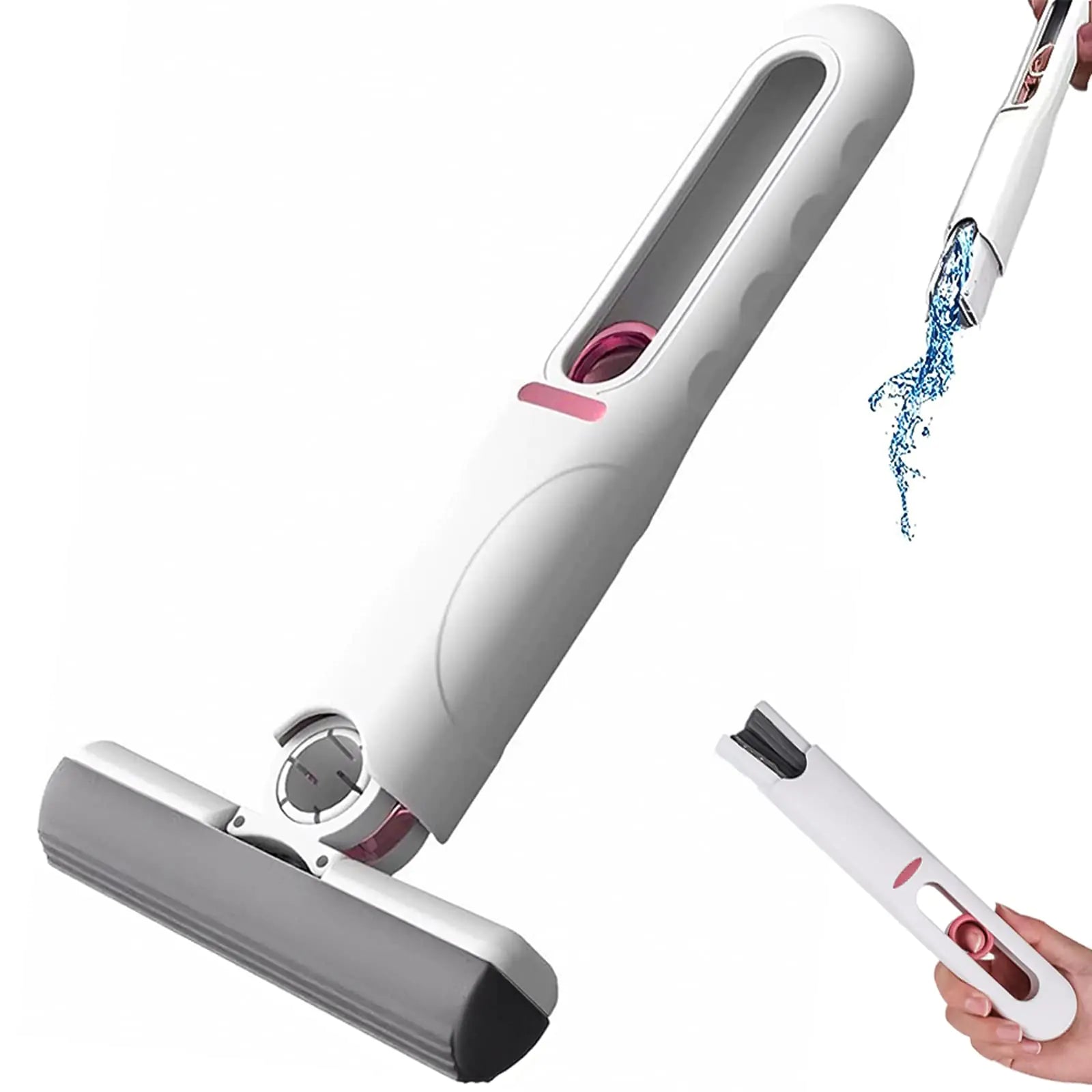 Portable Self-Squeeze Short Mop Mini Lazy Hand Wash-Free Strong Absorbent Mop Wet and Dry Use Floor Cleaning System for Bathroom Kitchens Tableware Desktop Glass… (1 Cotton Head + 1 Squeeze)